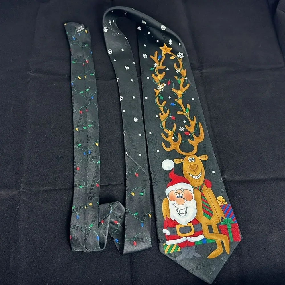 Hallmark Yule Tie Greetings Tie Reindeer Christmas Ornaments String Lights Star